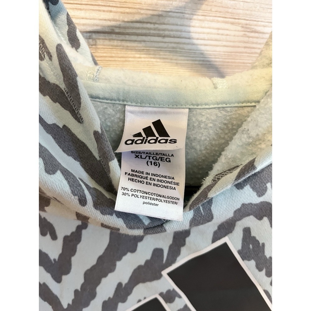 Adidas Hoodie Girls XL 16 Allover Print Sweatshirt Purple Zebra Stripes - Picture 2 of 6